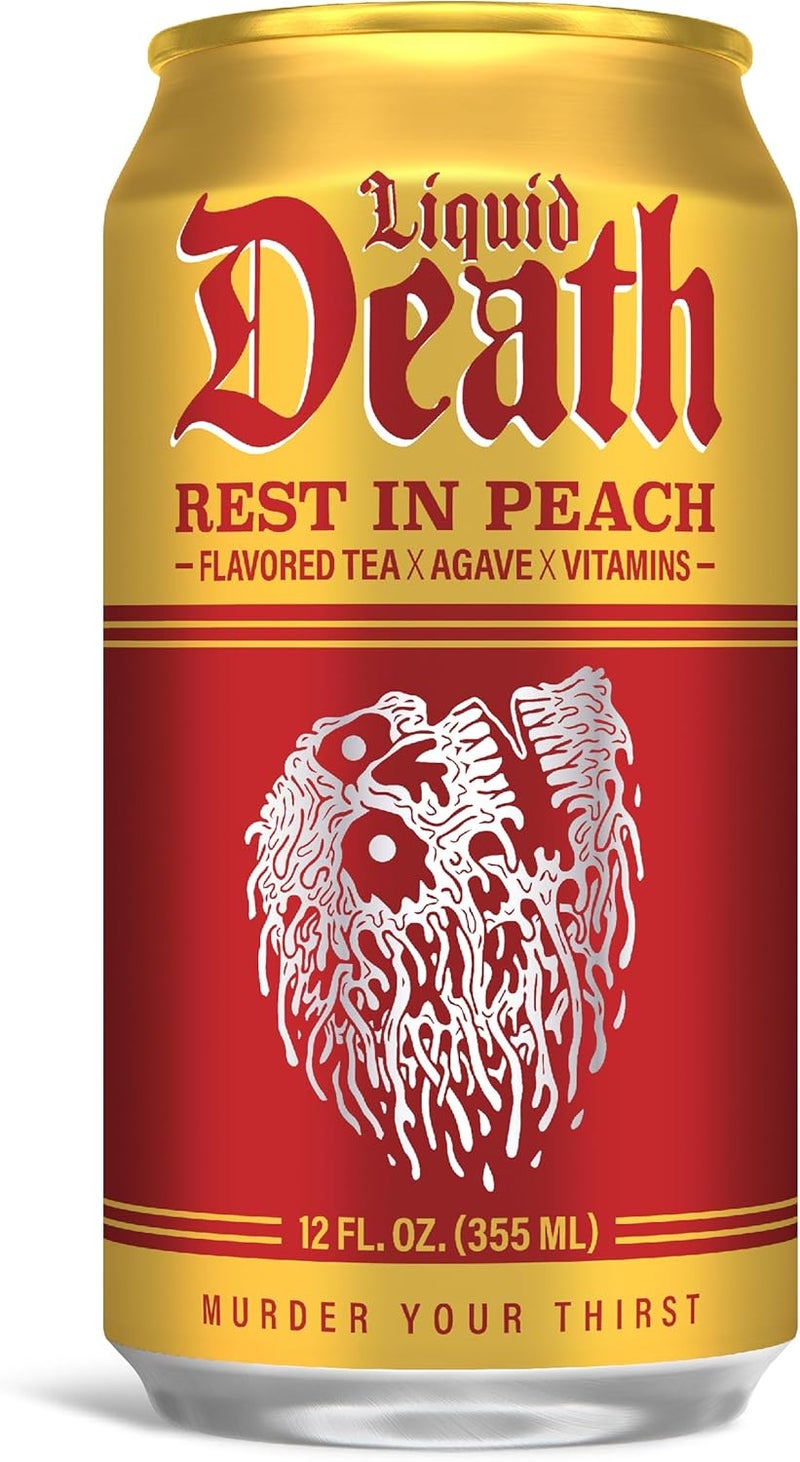 Liquid Death مشروب ليكويد ديث راحة في الخوخ شاي مثلج - عبوة 12 علبة سعة 12 أونصة، شاي أسود بنكهة الخوخ قليل السعرات الحرارية - Image 3