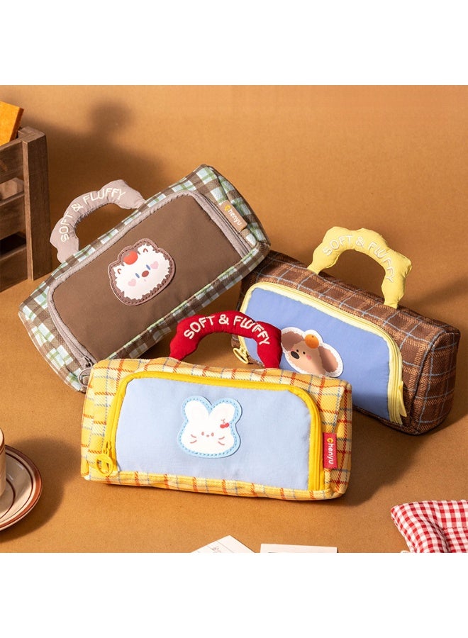 Kids Pencil Case Color-Block Hand-Carry Large Capacity Lightweight Wear-Resistant Easy-to-Clean School Supplies - Image 5