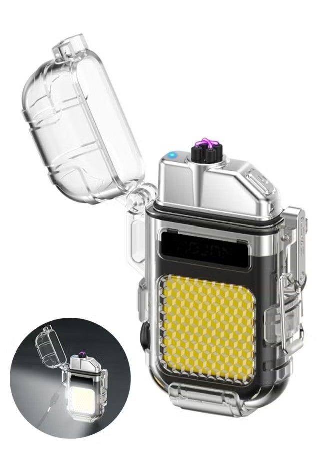 Rewell Lighter Electric Lighter USB Type C Rechargeable Lighter Dual Arc Lighter Waterproof Windproof Flameless Lighter with Flashlight for Candle Camping Hiking Adventure Black - Image 1