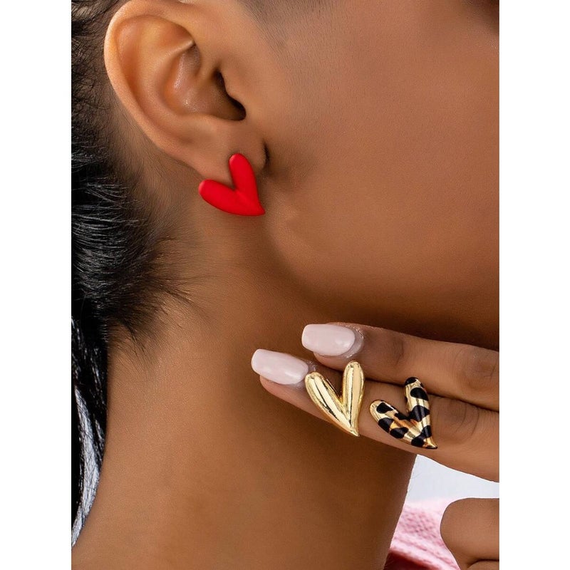 3 Pairs Fashion Personalized Metallic Enamel Leopard and Heart Stud Earring Set, Suitable For Party And Multiple Occasions For  Women - Image 3