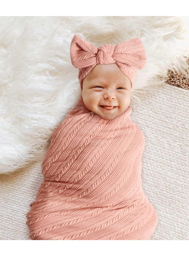 oldlaiben Baby Swaddle Blanket Wrap Cap 3 Set, Baby Swaddle And Quilt Set, Newborn Swaddling Blanket Three-piece Set, For Preemie Newborn Boys Girls（Pink）  - Image 4