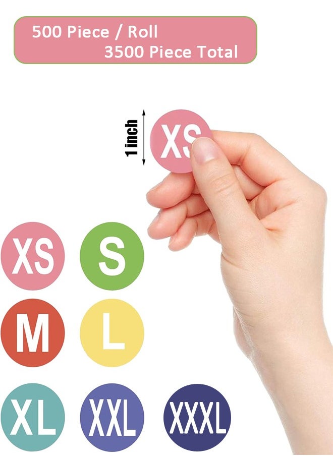 3500 Piece 7 Rolls 1 Inch Round Self Adhesive Colorful Clothing Size Labels Stickers
