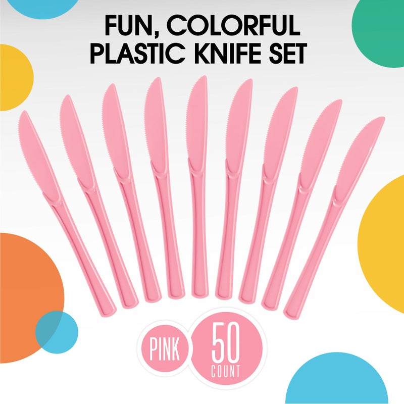 Exquisite Exquisite Pink Plastic Knives 50 Pcs Pink Knives Disposable Utensils Heavy Duty Plastic Cutlery Set Disposable Cutlery Sets Flatware Sets Silverware Set For Party Supplies & Party Tableware  - Image 2