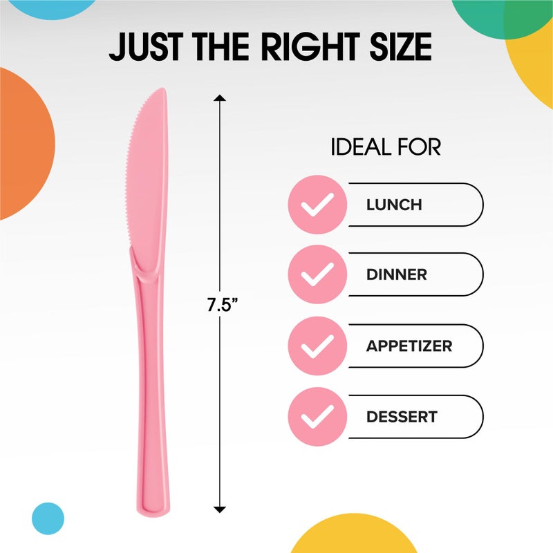 Exquisite Exquisite Pink Plastic Knives 50 Pcs Pink Knives Disposable Utensils Heavy Duty Plastic Cutlery Set Disposable Cutlery Sets Flatware Sets Silverware Set For Party Supplies & Party Tableware  - Image 1