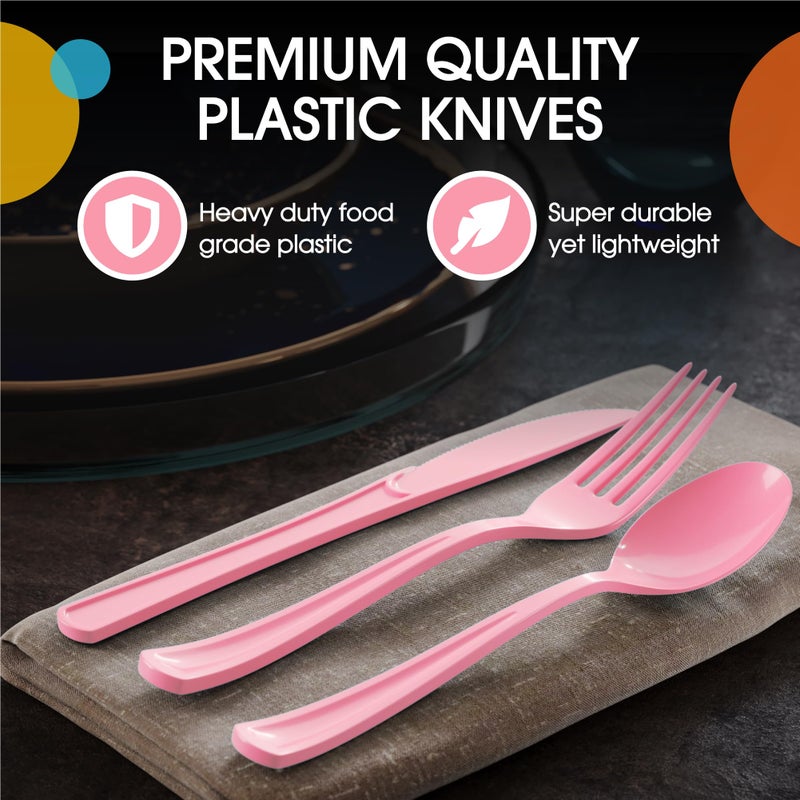 Exquisite Exquisite Pink Plastic Knives 50 Pcs Pink Knives Disposable Utensils Heavy Duty Plastic Cutlery Set Disposable Cutlery Sets Flatware Sets Silverware Set For Party Supplies & Party Tableware  - Image 3
