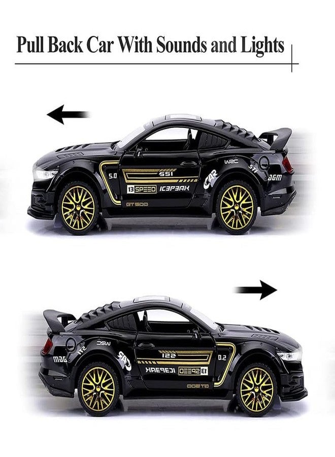 AHBHT Kids Model 1:32 Mastang Die Cast Metal Car Pull Back Action Opening Doors with Realistic Engine Sound Lights Toy Car Gift for Boys - Black - Image 3