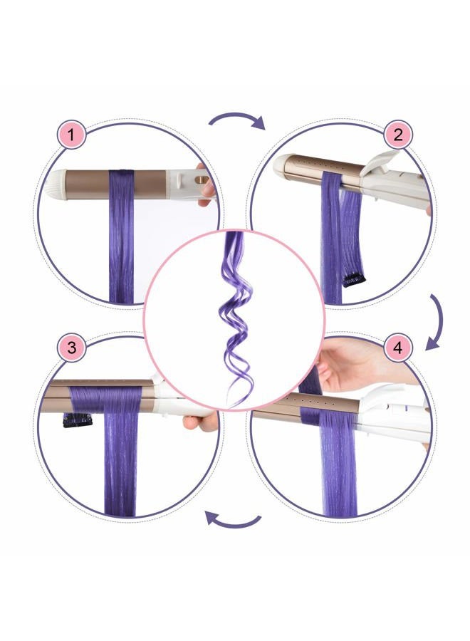 FESHFEN إضافات شعر ملونة - 12 قطعة بلون أزرق فواتح وأزرق ملكي، قطع شعر مستقيمة صناعية قابلة للتثبيت للنساء بطول 22 بوصة - Image 5