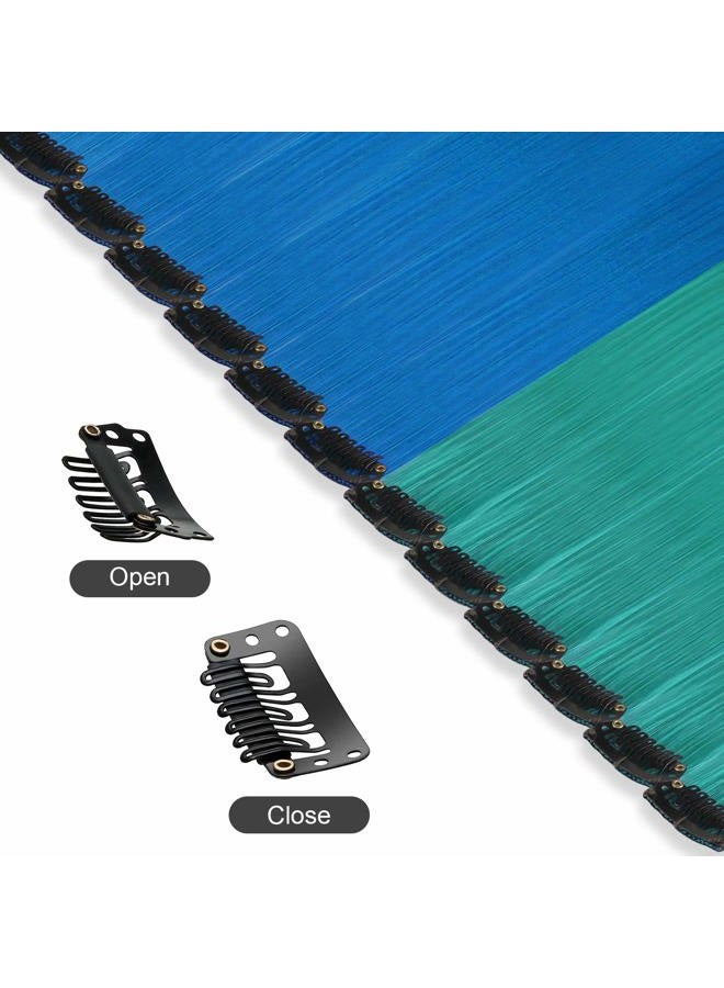 FESHFEN إضافات شعر ملونة - 12 قطعة بلون أزرق فواتح وأزرق ملكي، قطع شعر مستقيمة صناعية قابلة للتثبيت للنساء بطول 22 بوصة - Image 3