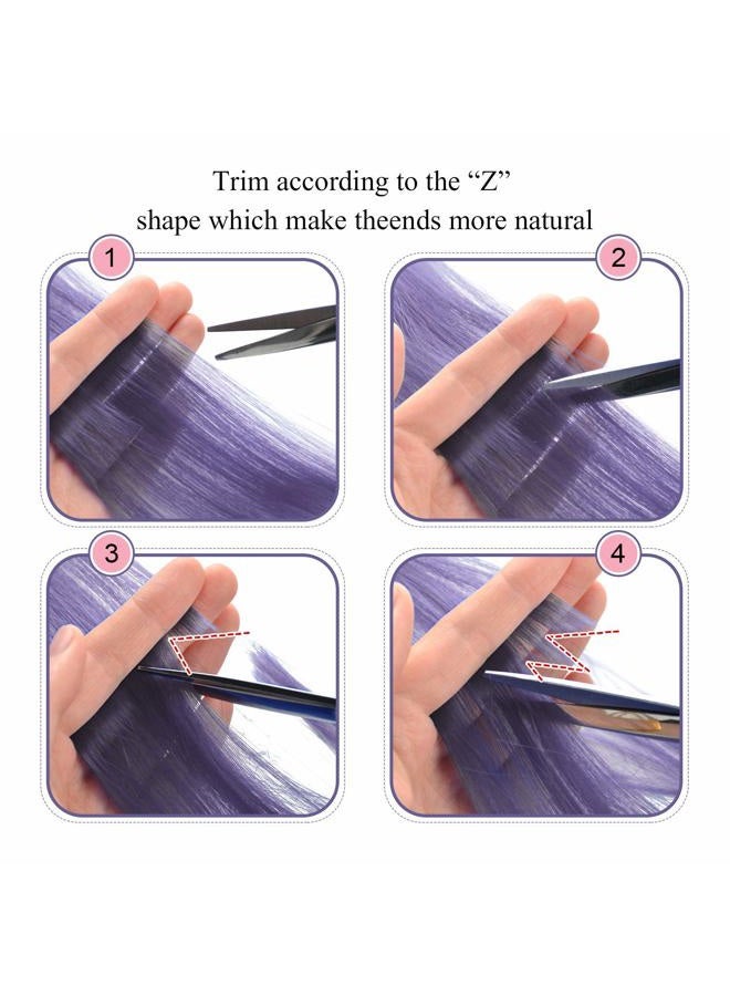 FESHFEN إضافات شعر ملونة - 12 قطعة بلون أزرق فواتح وأزرق ملكي، قطع شعر مستقيمة صناعية قابلة للتثبيت للنساء بطول 22 بوصة - Image 4