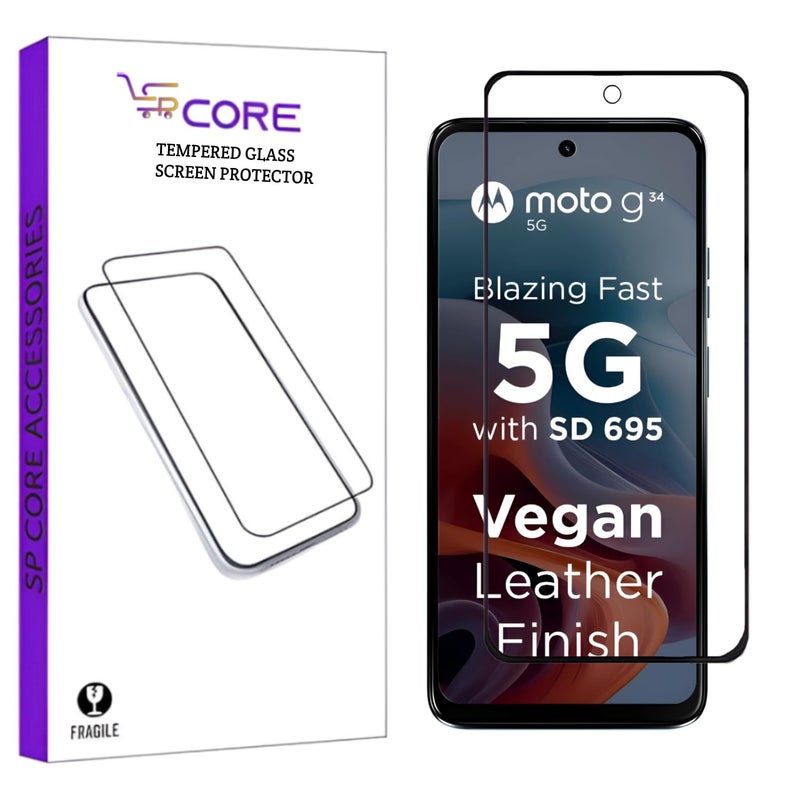 SPCORE Tempered Glass Screen Protector Compatible For Motorola Moto G34 5G, Motorola Moto G45 5G (6.5 Inch) with Edge-To-Edge Protector Coverage and Easy Self Installation Kit | Black - Image 1