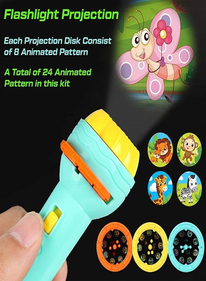 Bloombec 3 Slides 24 Patterns Mini Projector Torch Toy Slide Flashlight Projector Torch for Kids Educational Learning Toys, Sleeping Story Toys for Kids, Animal, Foods and Space - Image 3