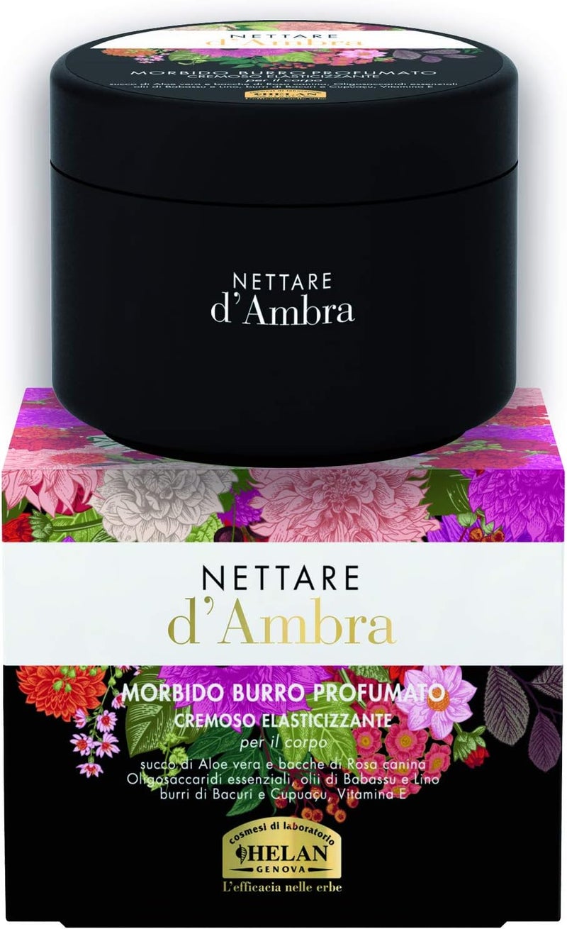 Helan Amber Nectar Scented Body Butter Moisturising Cream for Dry Skin with Aloe Vera Juice and Rose Berry Babassu and Linseed Oil and Vitamin E 200 ml