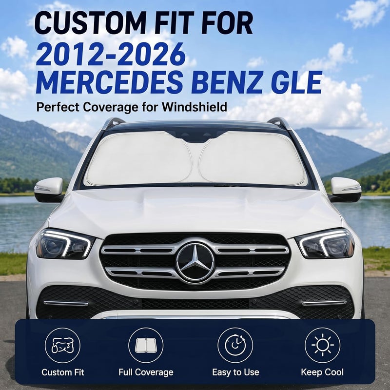 غطاء زجاج أمامي مخصص للشمس لمرسيدس بنز GLE 350 450 2012-2026 | غطاء زجاج أمامي مخصص، يحجب الأشعة فوق البنفسجية، درع حراري مزدوج الطبقة، إطار متين، سهل الطي والتخزين - Image 3