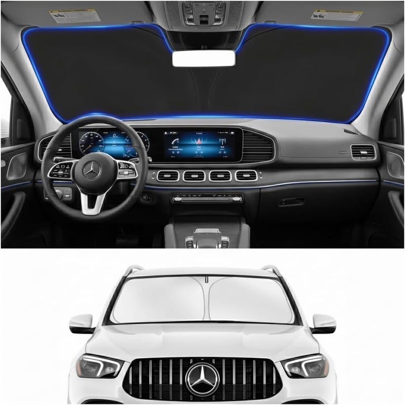 غطاء زجاج أمامي مخصص للشمس لمرسيدس بنز GLE 350 450 2012-2026 | غطاء زجاج أمامي مخصص، يحجب الأشعة فوق البنفسجية، درع حراري مزدوج الطبقة، إطار متين، سهل الطي والتخزين - Image 1