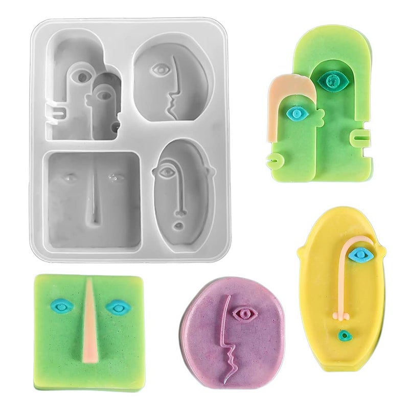 Duawenki Four in one Abstract face Shape Car Freshie Silicone Mold for Making Soap Aroma Beads Car Freshie Pendant Candle Resin