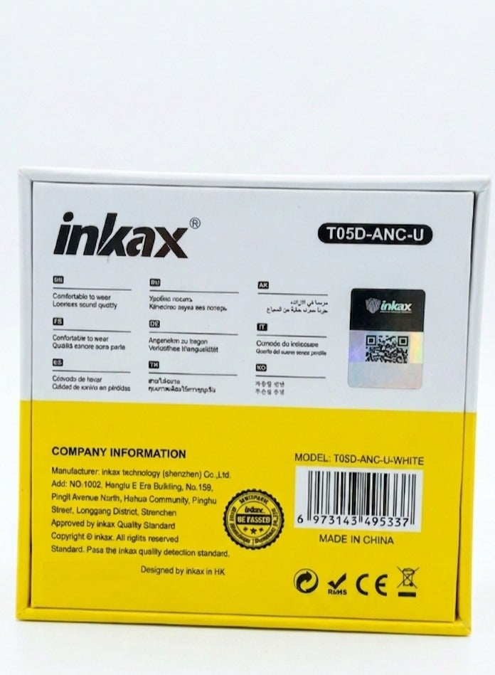 إنكاكس سماعات أذن لاسلكية Inkax T05D-ANC-U مع علبة بشاشة لمس ملونة LCD مدمجة، وخاصية إلغاء الضوضاء النشطة، وصوت ستيريو عالي الدقة - أبيض - Image 4