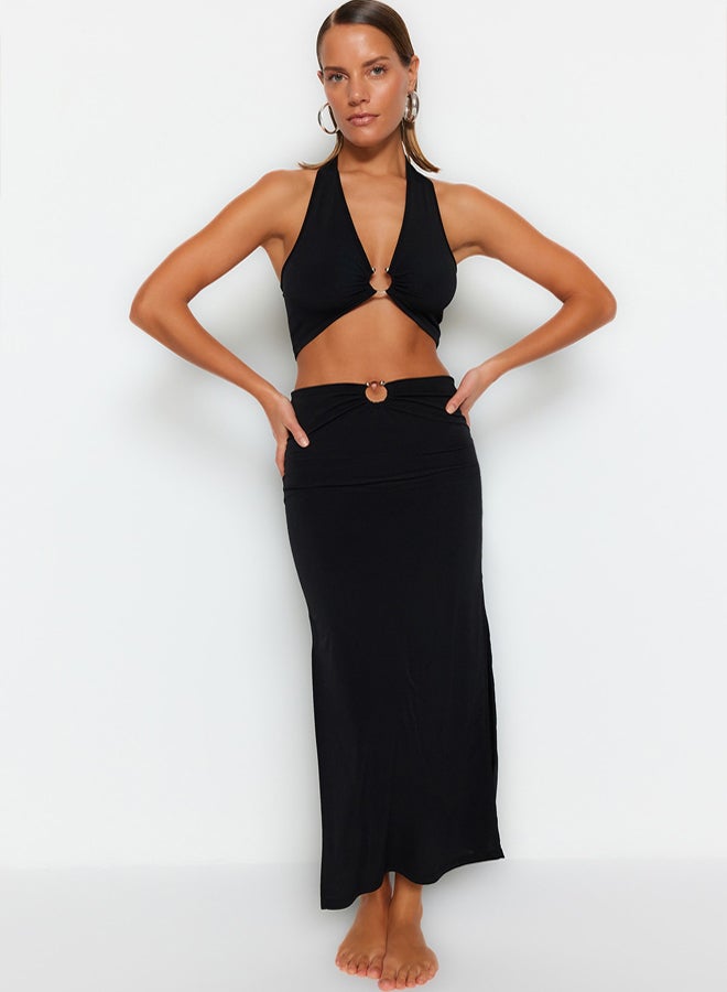 trendyol Black Body-fitting Knitted Accessory Blouse Skirt Beach Set  - Image 1