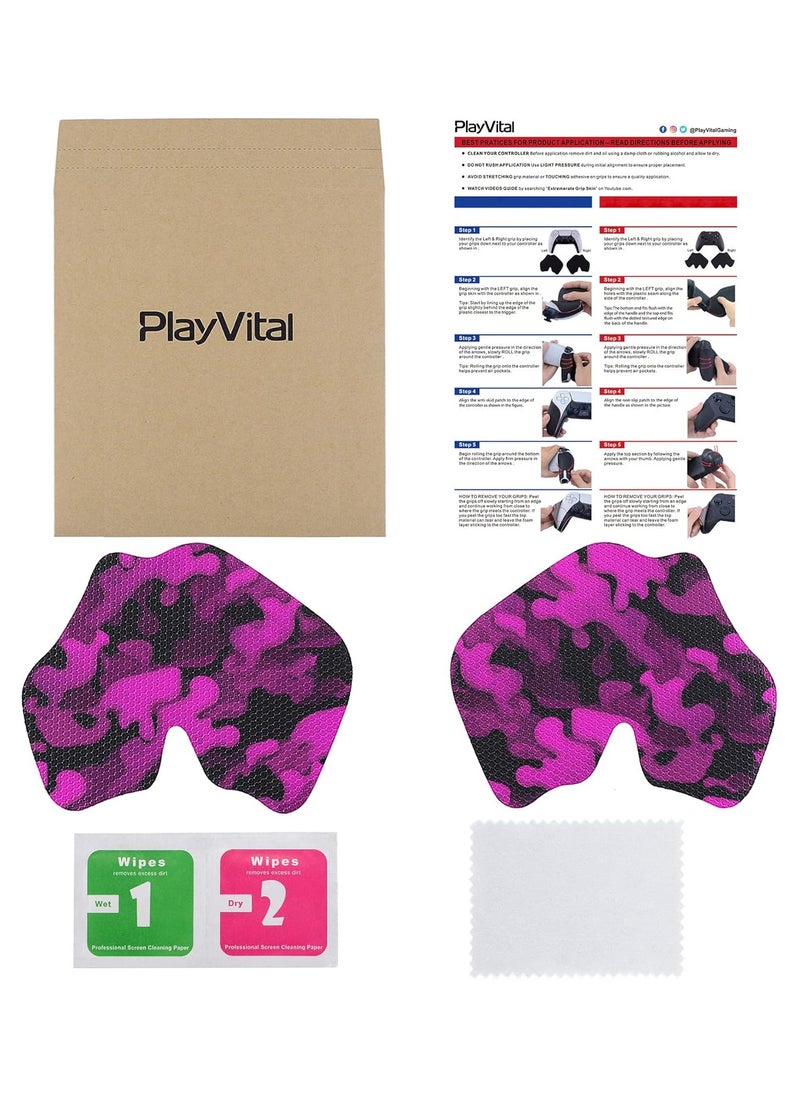 playvital - PlayVital Anti-Skid Sweat-Absorbent Controller Grip for PS5 Controller, Professional Textured Soft Rubber Pads Handle Grips for PS5 Controller - Rose Red Black Camouflage - PFPJ066 - Image 1