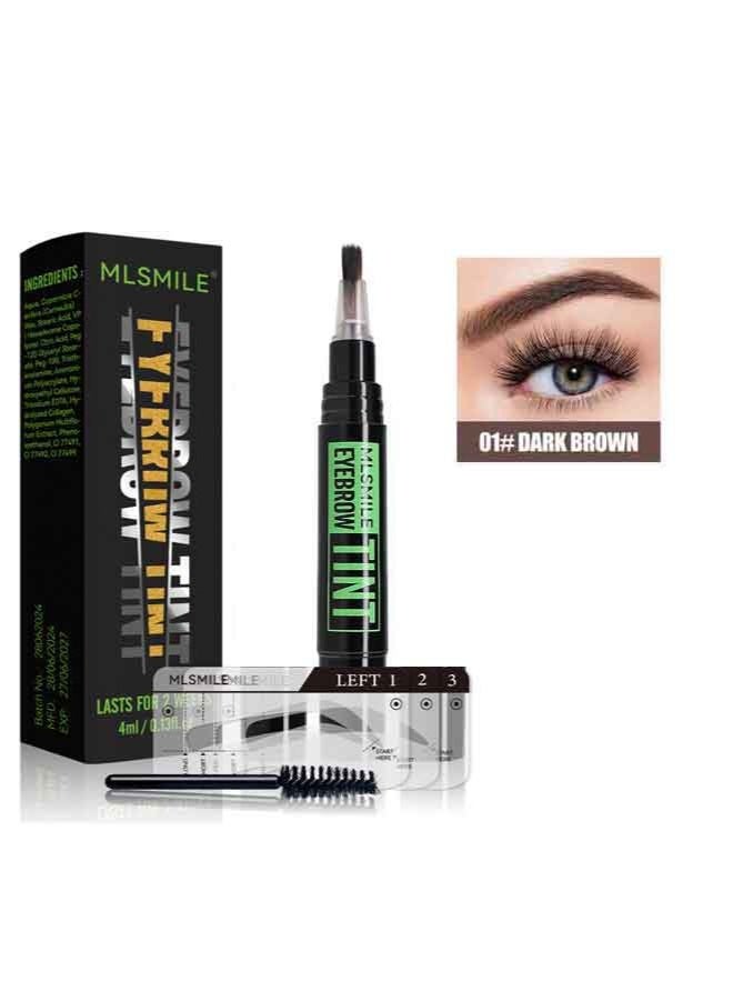 MLSMILE Semi Permanent Eyebrow Tint Pen,Dark Brown,Waterproof Smudge Proof,Long Lasting Non Fade,Twist Up Design,With Stencil  Brush,Natural Voluminous Brows - Image 1