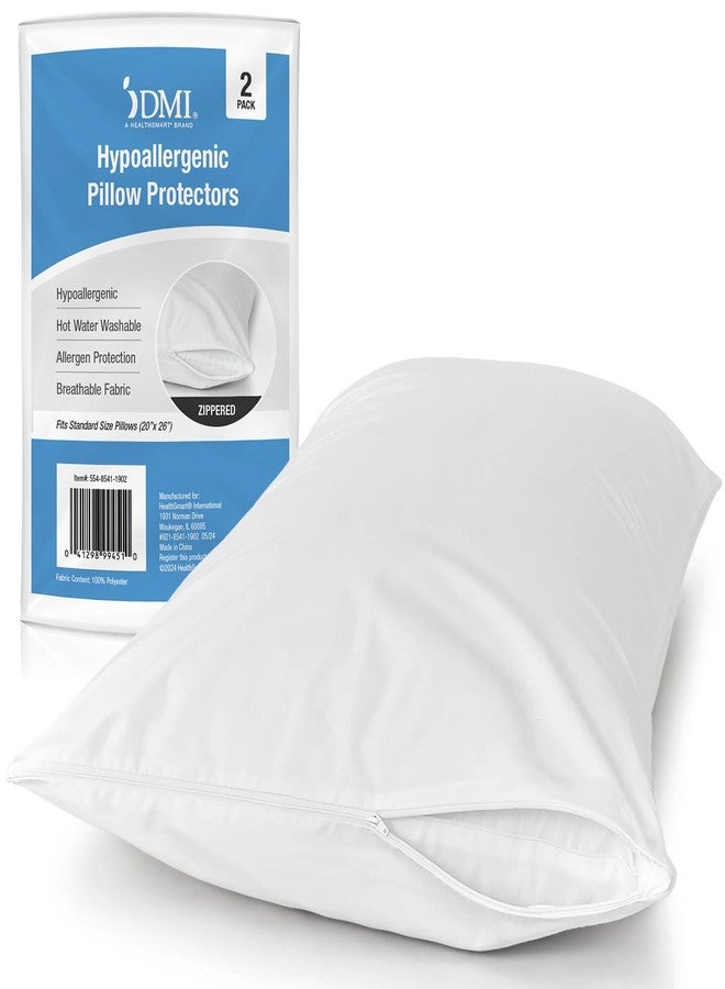 DMI (2 Pack) Premium Hypoallergenic Pillow Covers, 20" x 26" Zipper Pillow Cases Standard Size, Allergy Protector, Breathable and Dust Mite Proof Protective Covers , White - Image 1