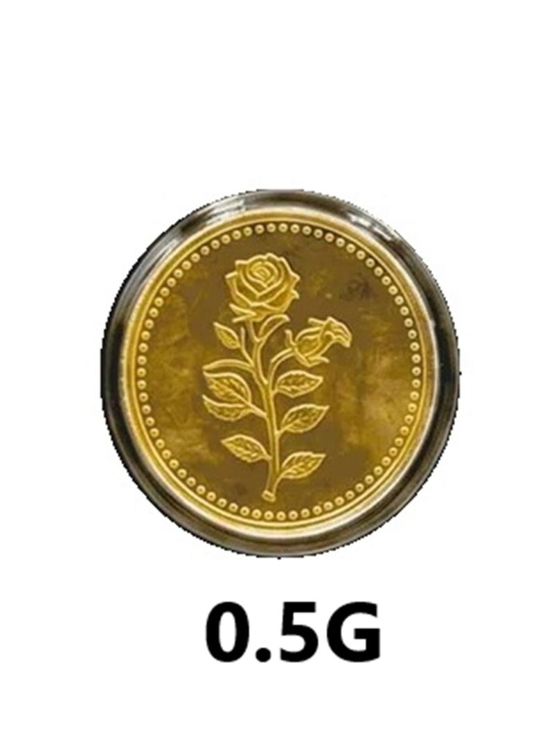 24-karat pure gold coin, rose design, weight 0.5 grams.