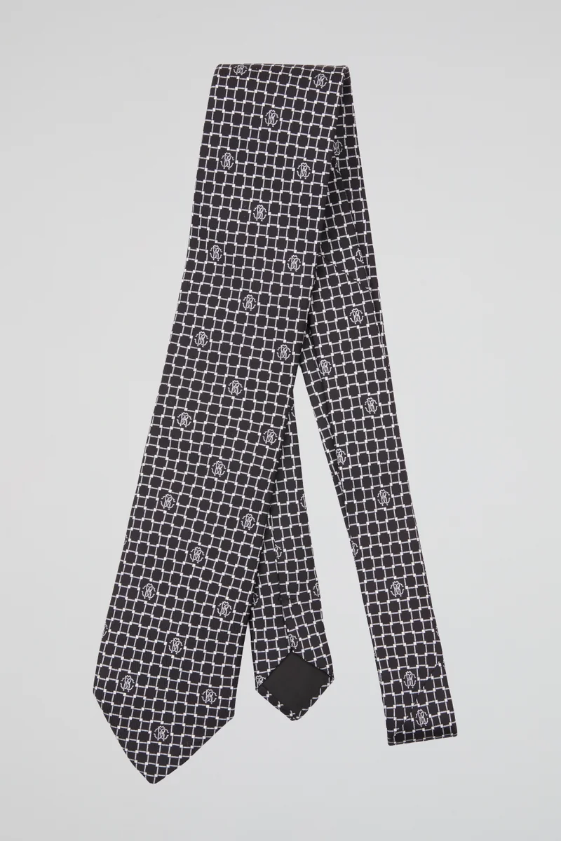 روبرتو كافالي Roberto Cavalli Black Check Logo Tie