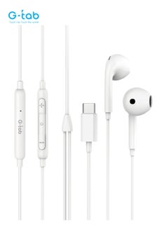 G-Tab GEC01, High Quality Audio, 1.2 M Long, Microphone & Volume Control, Type C Connector Stereo Wired Earphone for Laptop/iPhone/Android Phone/Samsung