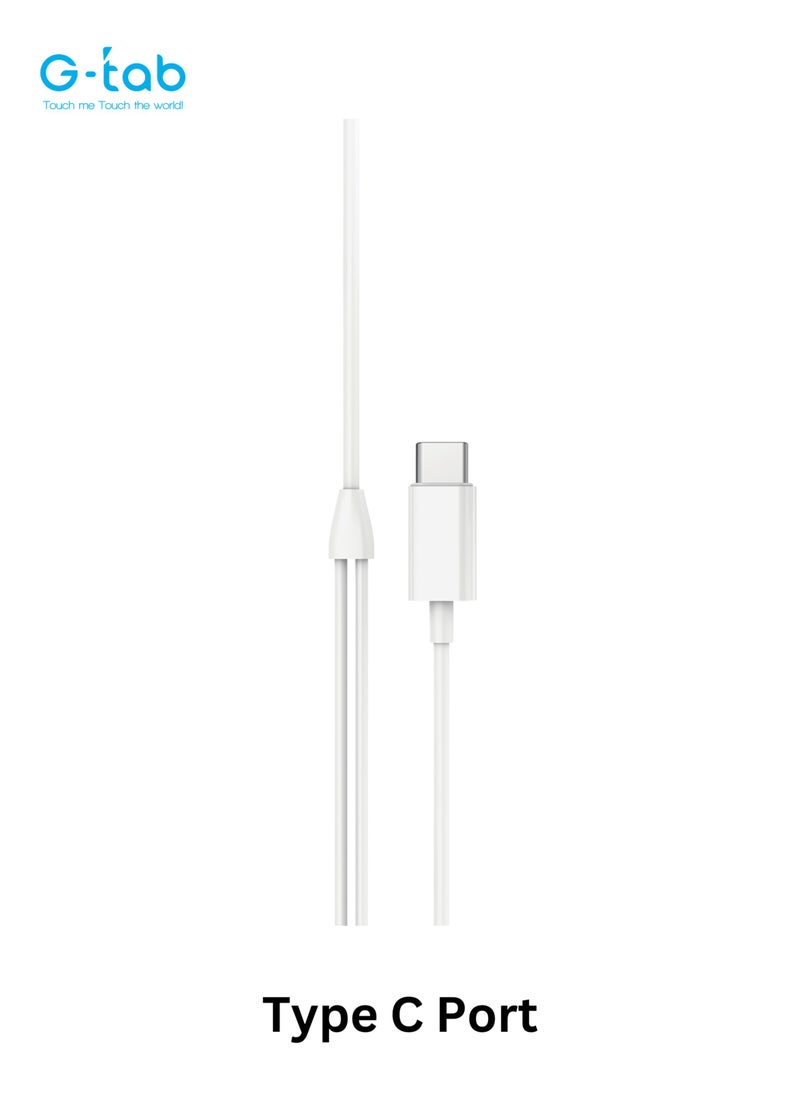 G-Tab - G-Tab GEC01, High Quality Audio, 1.2 M Long, Microphone & Volume Control, Type C Connector Stereo Wired Earphone for Laptop/iPhone/Android Phone/Samsung - Image 1