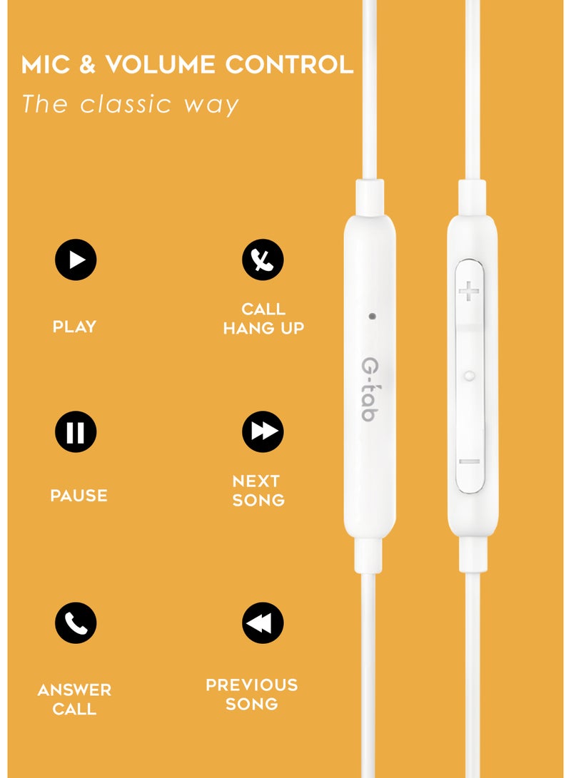 G-Tab Type-C Stereo Wired Earphones, 1.2m Cable with Microphone and Volume Control, USB-C Earphone for Android, Samsung, iPhone, Laptop and Tablet - Image 3
