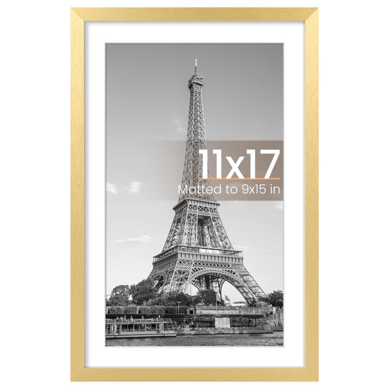 upsimples upsimples 11x17 Picture Frame Display Pictures 9x15 with Mat or 11 x 17 Without Wall Hanging Poster Frames Gold 1 Pack