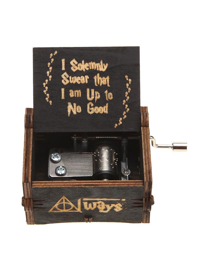 NIBEMINENT Slogan Printed Antique Carved Wooden Hand Crank Music Box Black/Brown 
