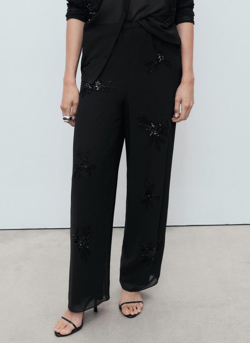 MANGO Rhinestone-Embroidered Trousers  - Image 1
