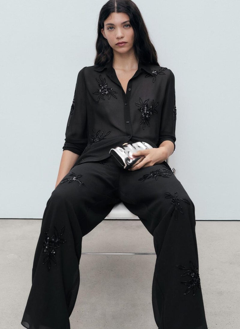 MANGO Rhinestone-Embroidered Trousers  - Image 4