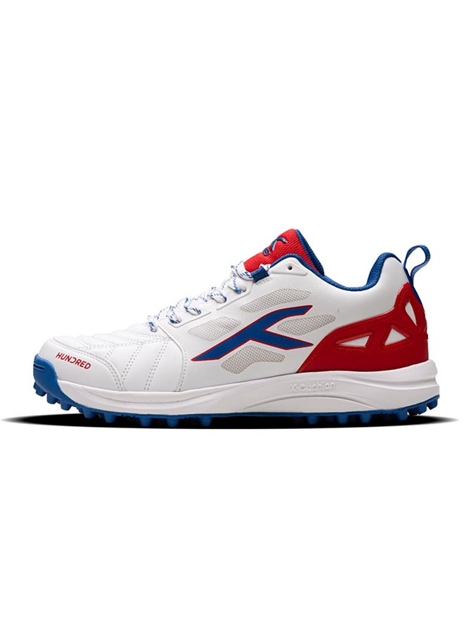 HUNDRED Terrafield Cricket Shoes | Terraspike Rubber Studs | Embedded Support Plate For Stability | Lightweight & Durable | Ideal For Turf, Ground & Hard Surfaces (White/Blue/Red ; Uk 7) - Image 1
