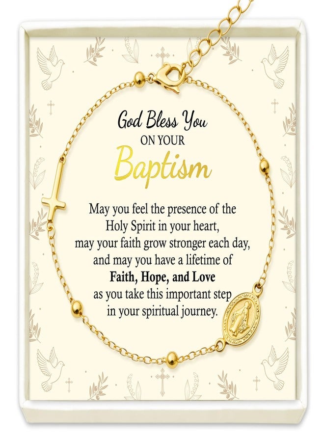 DINIZON Baptism Bracelet Gifts For Women, Best Baptism Jewelry From Godparents, Top Baptismal Gifts Ideas, Copper Aloy Bracelet Baptized Accessories With Box - Image 1