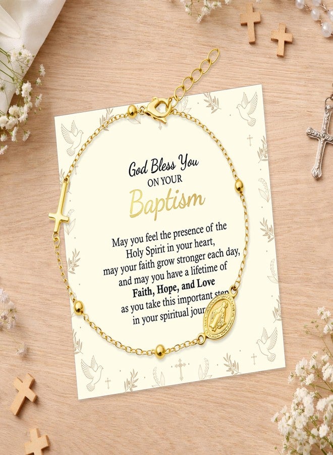 DINIZON Baptism Bracelet Gifts For Women, Best Baptism Jewelry From Godparents, Top Baptismal Gifts Ideas, Copper Aloy Bracelet Baptized Accessories With Box - Image 3