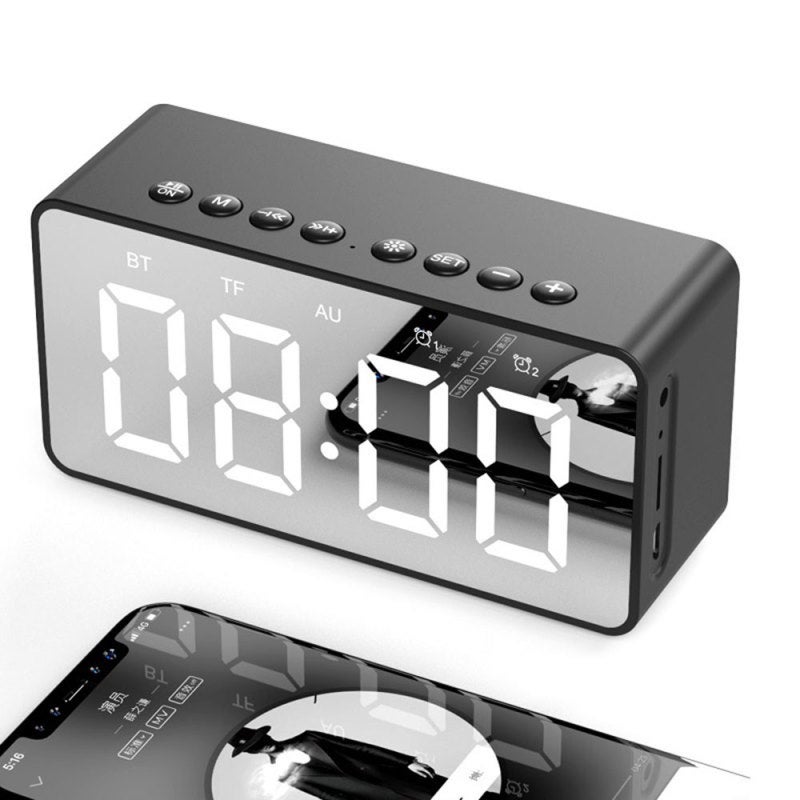 Bluetooth Speaker: Black Dual Unit Wireless Speaker - 4D Heavy Bass Sound, 1600mAh Rechargeable Battery For 6H Playback, Clear Mirror LED Clock For Home & Daily Use - Image 5