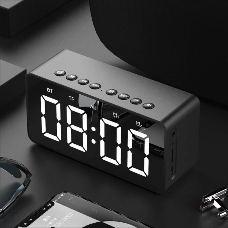 Bluetooth Speaker: Black Dual Unit Wireless Speaker - 4D Heavy Bass Sound, 1600mAh Rechargeable Battery For 6H Playback, Clear Mirror LED Clock For Home & Daily Use - Image 4
