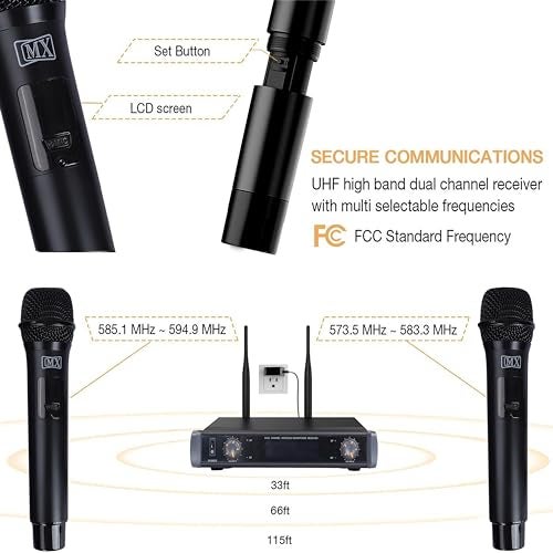 MX UHF Wireless Microphone System – Dual Handheld Mics & Receiver with Digital Display, Long Range, Metal Flight Case – for Karaoke, DJ, Church, Events, PA Systems - Image 5