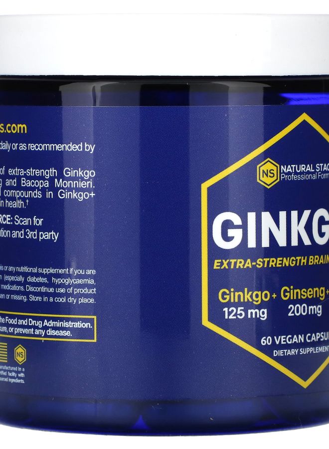 Natural Stacks Ginkgo+ Extra Strength Brain Support  60 Vegan Capsules - Image 2