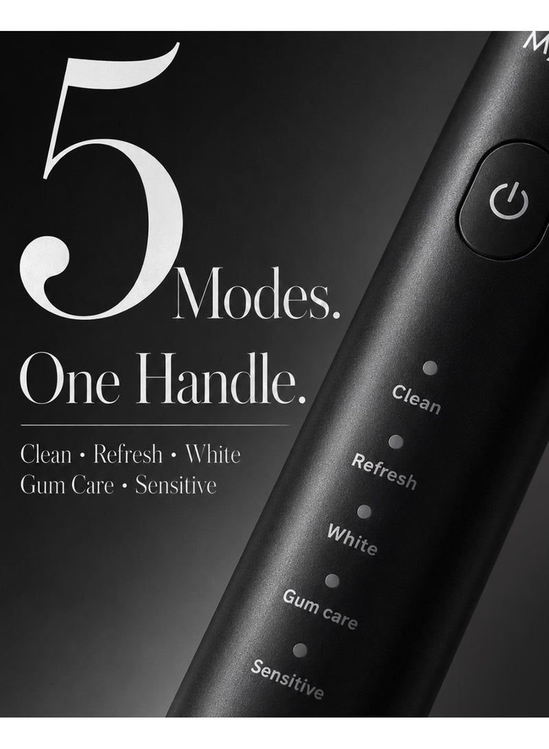 MySmile DY156 Electric Toothbrush for Adults, Rechargeable Sonic Battery Toothbrush Portable with 3 Brush Heads, 2 Mins 5 Modes Smart Timer, 45000VPM, One Charge for 60 Days (Black, M) 2 Pack Bundle - Image 4