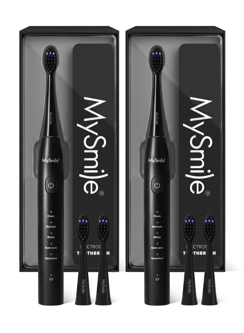 MySmile DY156 Electric Toothbrush for Adults, Rechargeable Sonic Battery Toothbrush Portable with 3 Brush Heads, 2 Mins 5 Modes Smart Timer, 45000VPM, One Charge for 60 Days (Black, M) 2 Pack Bundle - Image 1