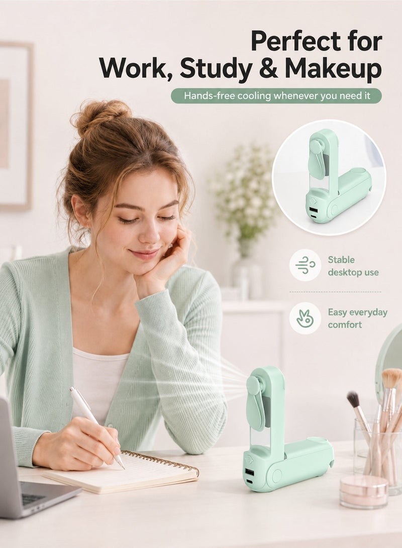 5 in 1 Rechargeable Handheld Mini Fan, Foldable Portable Fan with Power Bank Function, Mirror, Flashlight, 3 Adjustable Speeds, Compact Design for Outdoor, Travel, Office Use - Image 5