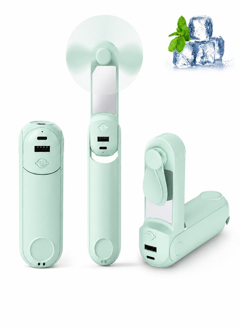 5 in 1 Rechargeable Handheld Mini Fan, Foldable Portable Fan with Power Bank Function, Mirror, Flashlight, 3 Adjustable Speeds, Compact Design for Outdoor, Travel, Office Use - Image 1