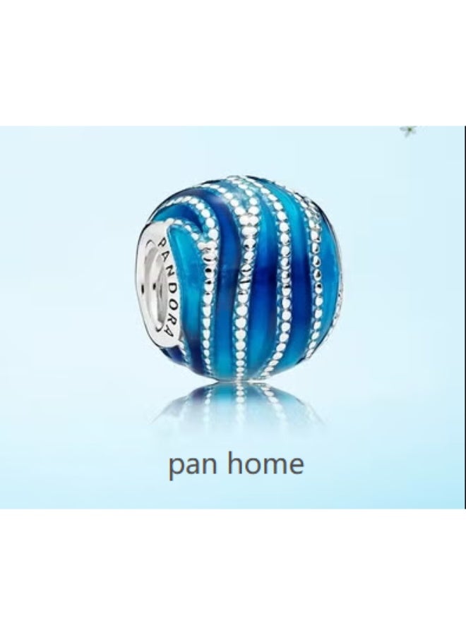 Pan Home 925 Sterling Silver Blue Wave Charm for Moments Women's