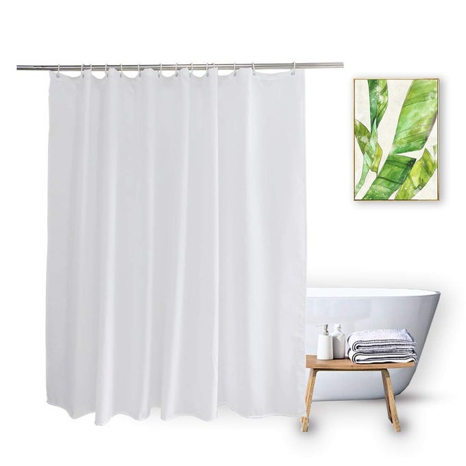 SHORT SHOWER CURTAIN LINER 60 INCH LONG WATER RESISTANT FABRIC BATHROOM CURTAIN LINERS SOLID WHITE HOTEL QUALITY MACHINE WASHABLE 72 X 60 INCH
