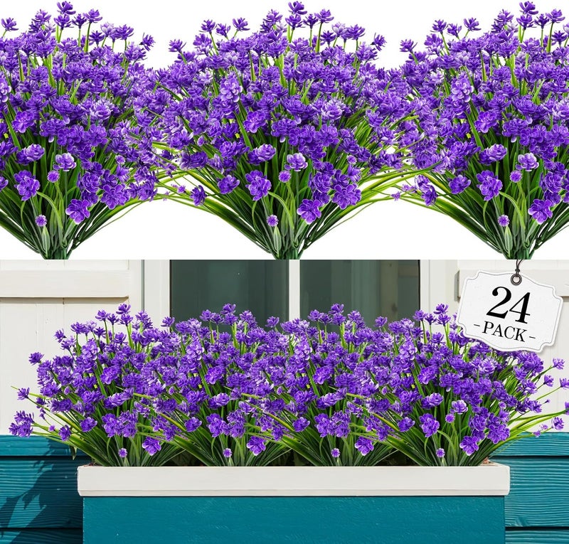 jaffiust 24PCS Artificial Flowers for Outdoor,No Fade Fake Plastic Flowers Faux Plants for Decoration Hanging Planters Indoor Outside Garden Porch Window Box Home Wedding Farmhouse - Image 1