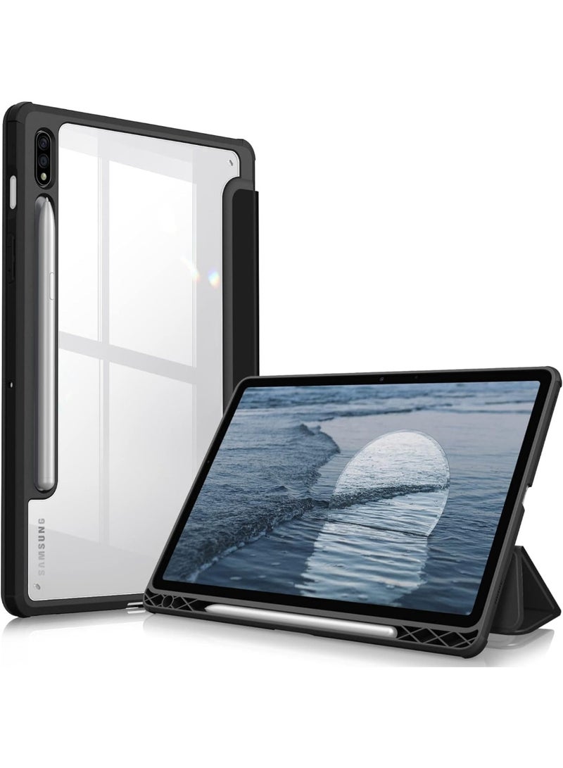 Cover Hybrid Slim Case for Samsung Galaxy Tab S8/Tab S7 11 Inch (Model SM-X700/X706/T870/T875/T878) with S Pen Holder, Shockproof Cover with Clear Transparent Back Shell (Black) - Image 1