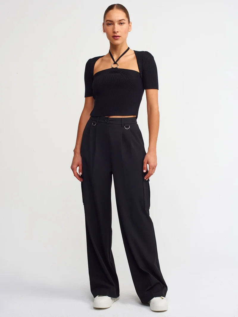ديلفين 10293 Front Loop Short Sleeve Sweater-Black