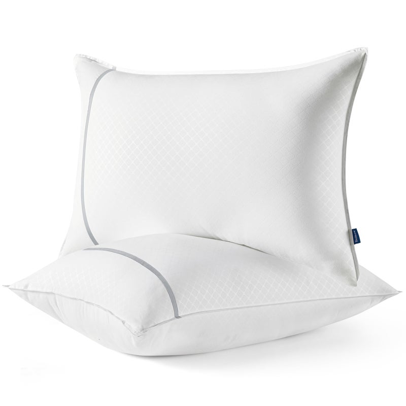 Bedsure Hotel Pillows Standard Size Set of 2 Luxury Bed Pillows for Sleeping Decoration Strip Diamond Design Cover Fluffy Original Down Alternative Filling for Side Back or Stomach Sleepers